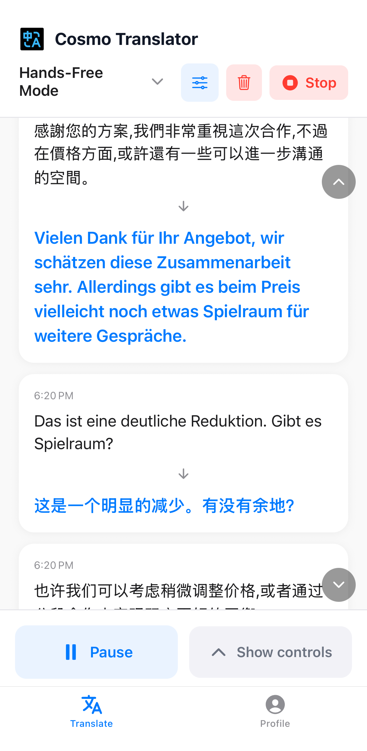 Cosmo translated travel conversation example